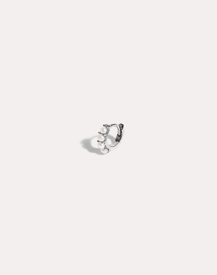 Pearl Silver Huggie Earring